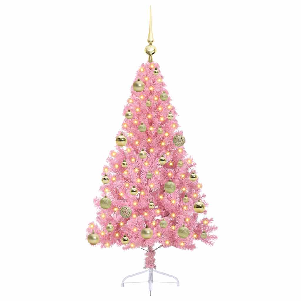vidaXL Pom de Crăciun artificial pre-iluminat Roz 120 cm PVC
