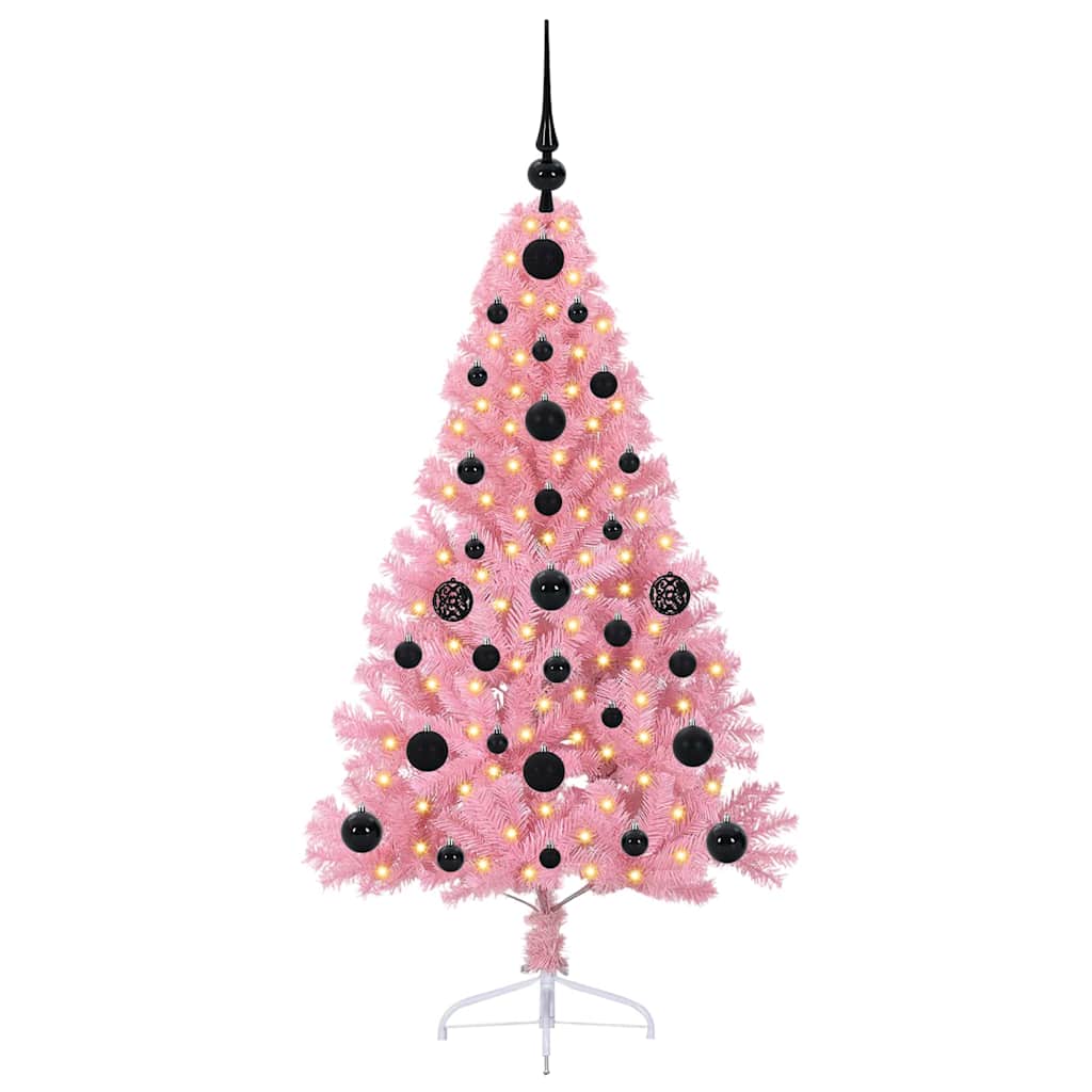 vidaXL Pom de Crăciun artificial pre-iluminat Roz 120 cm PVC