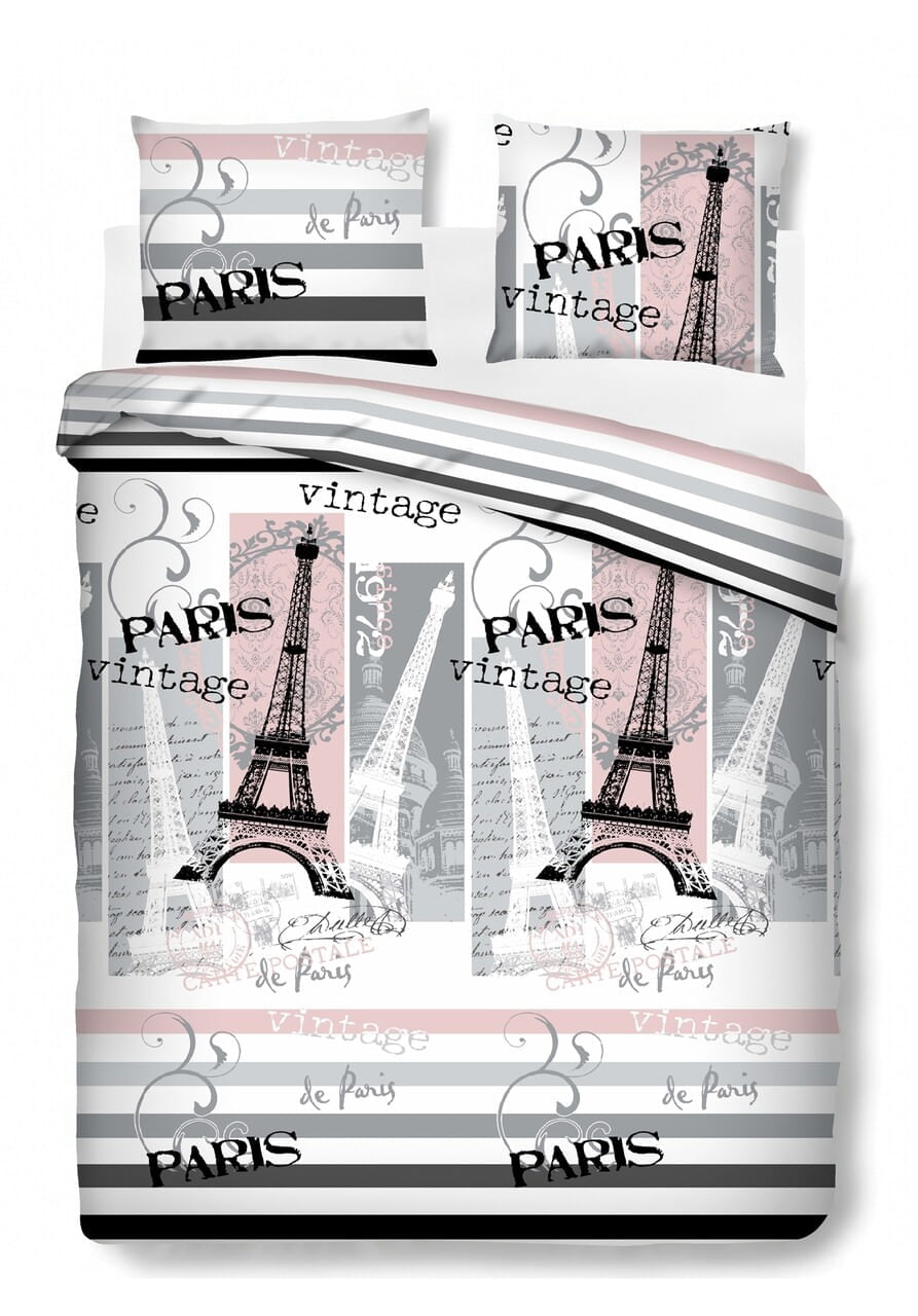 Lenjerie de pat dubla Paris, Bedora, 4 piese, 180x200, 100% bumbac, multicolor