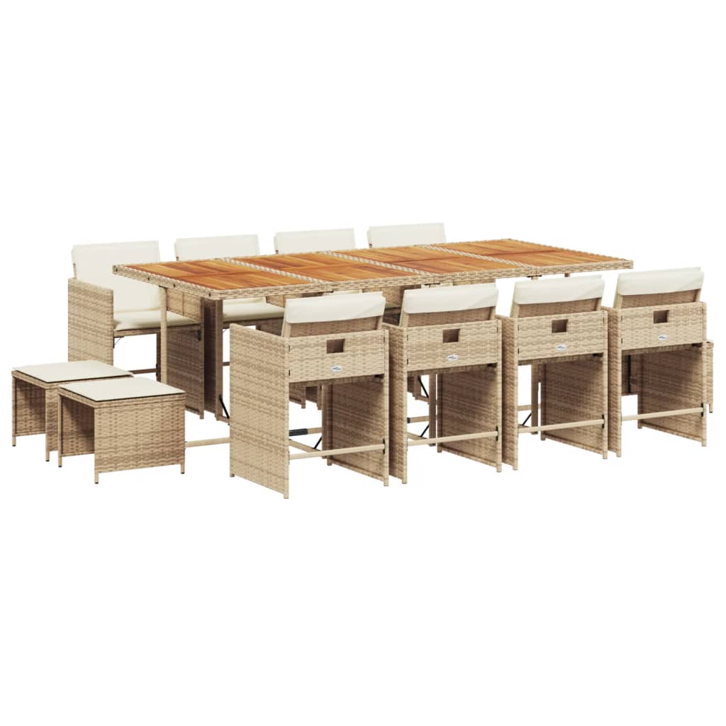 Set mobilier de gradina cu perne, 13 piese, bej, poliratan