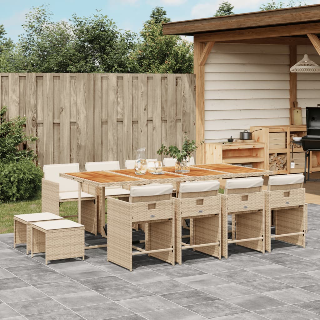 Set mobilier de gradina cu perne, 13 piese, bej, poliratan — imaginea 2
