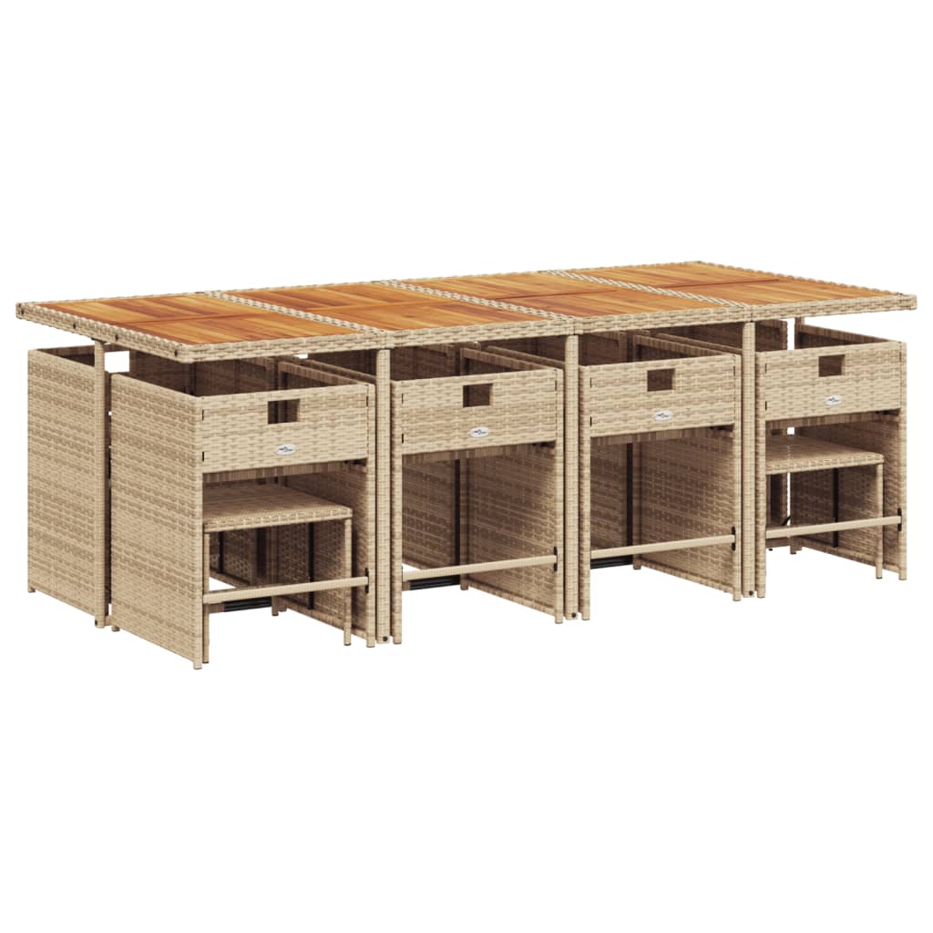 Set mobilier de gradina cu perne, 13 piese, bej, poliratan — imaginea 3