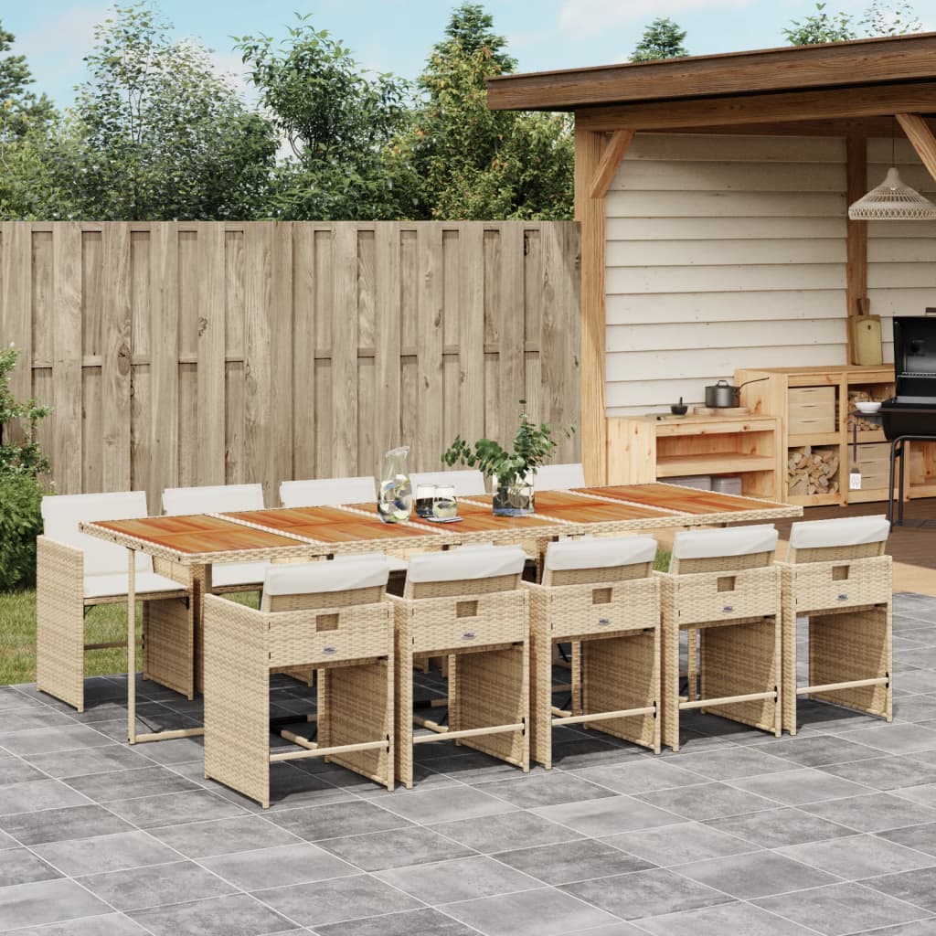 Set mobilier de gradina cu perne, 11 piese, bej, poliratan — imaginea 2