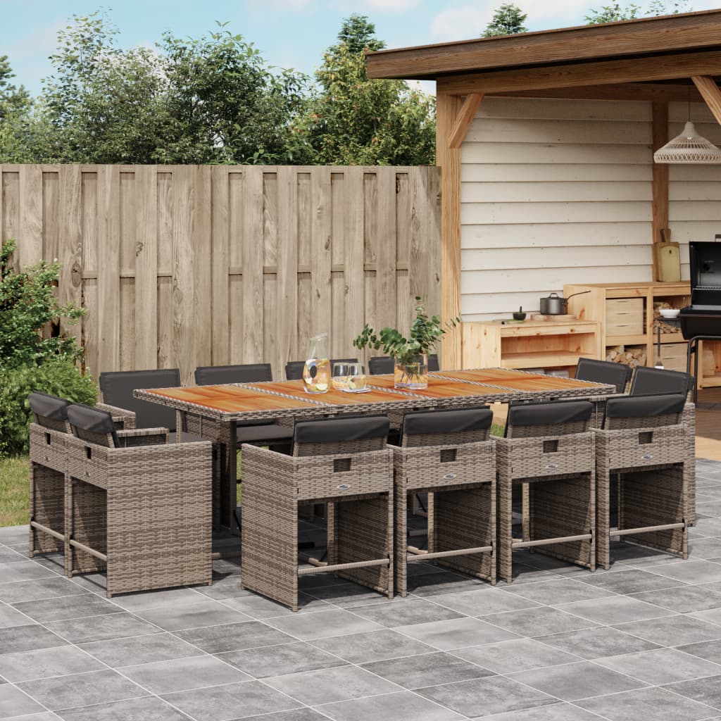 Set mobilier de gradina cu perne, 13 piese, gri, poliratan — imaginea 2