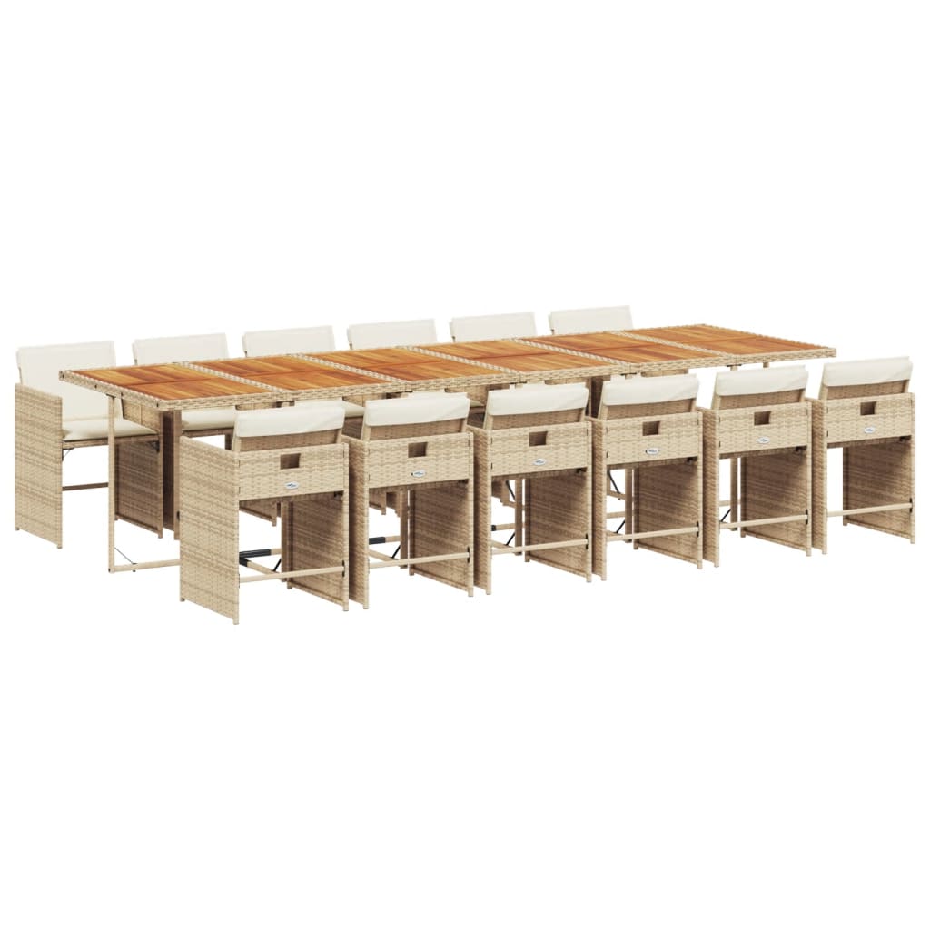 Set mobilier de gradina cu perne, 13 piese, bej, poliratan