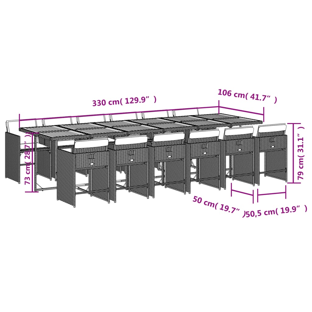 Set mobilier de gradina cu perne, 13 piese, bej, poliratan — imaginea 9