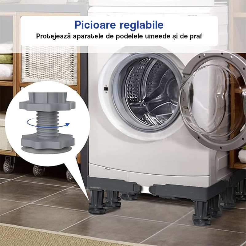Suport masina de spalat, aragaz, frigider cu 12 picioare reglabile, Inaltime, lungime/latime ajustabila, Gri - imagine 3