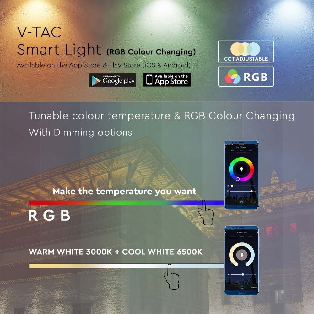 Reflector LED Smart 10W V-TAC, RGB+CCT(3000-6500 K), compatibil Alexa si Google — imaginea 12
