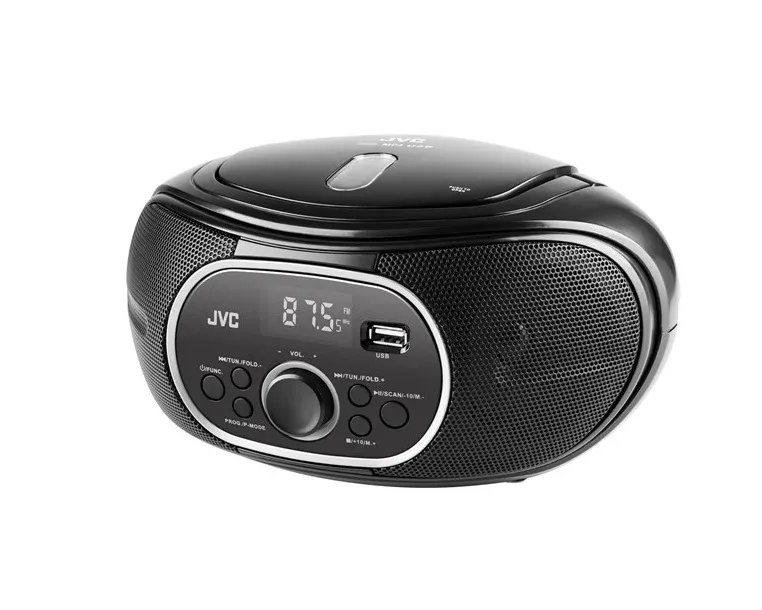 Radio cu CD JVC RD-E221B, 2 x 1.3 W RMS, FM/USB/MP3, AUX IN, iesire pentru casti, negru