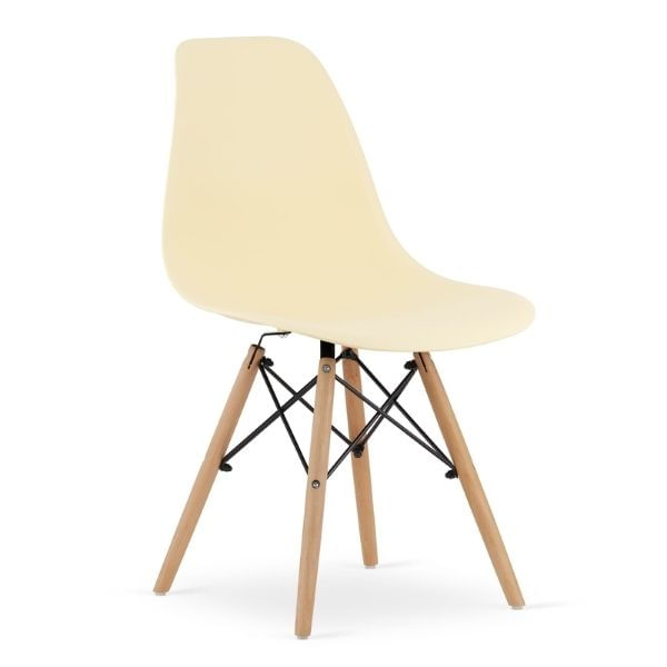 Set 2 Scaune, Stil Scandinav cu Picioare din Lemn de Fag, Sezut PP, 46 x 54 x 81 cm, Crem — imaginea 3
