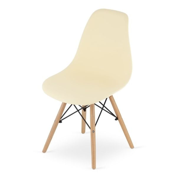 Set 2 Scaune, Stil Scandinav cu Picioare din Lemn de Fag, Sezut PP, 46 x 54 x 81 cm, Crem — imaginea 6