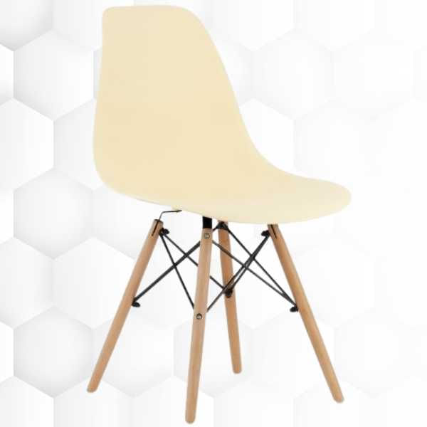 Set 4 Scaune Stil Scandinav cu Picioare din Lemn de Fag, Sezut PP, 46 x 54 x 81 cm, Crem — imaginea 3