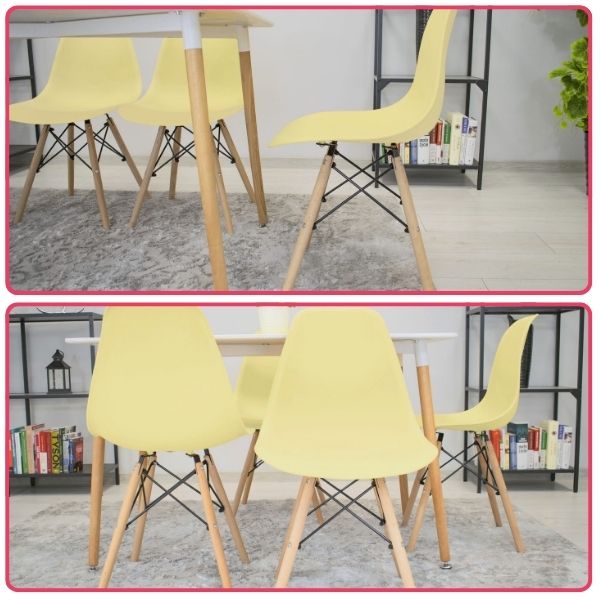 Set 2 Scaune, Stil Scandinav cu Picioare din Lemn de Fag, Sezut PP, 46 x 54 x 81 cm, Crem — imaginea 8