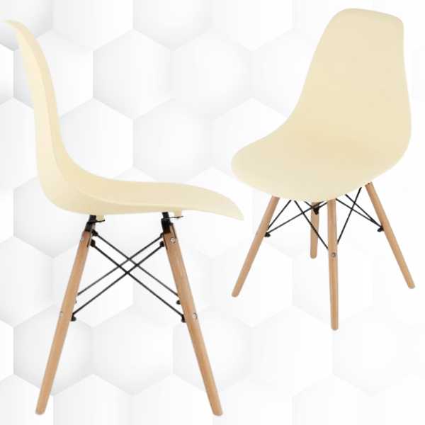 Set 4 Scaune Stil Scandinav cu Picioare din Lemn de Fag, Sezut PP, 46 x 54 x 81 cm, Crem — imaginea 5