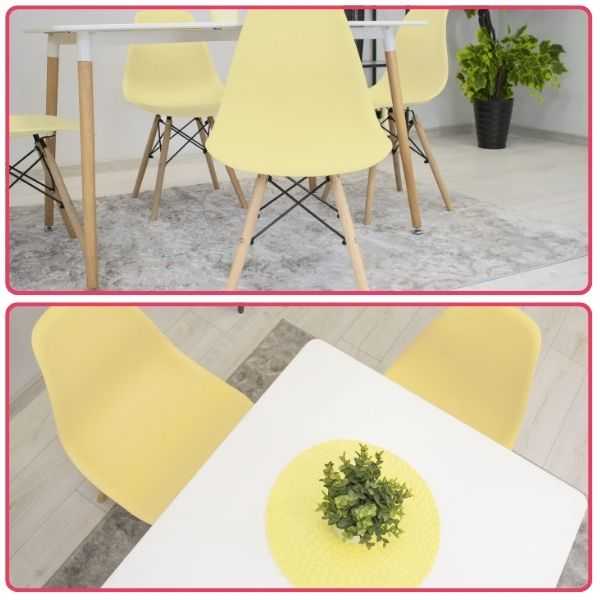 Set 4 Scaune Stil Scandinav cu Picioare din Lemn de Fag, Sezut PP, 46 x 54 x 81 cm, Crem — imaginea 6