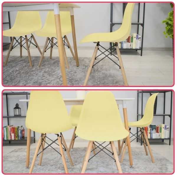 Set 4 Scaune Stil Scandinav cu Picioare din Lemn de Fag, Sezut PP, 46 x 54 x 81 cm, Crem — imaginea 7