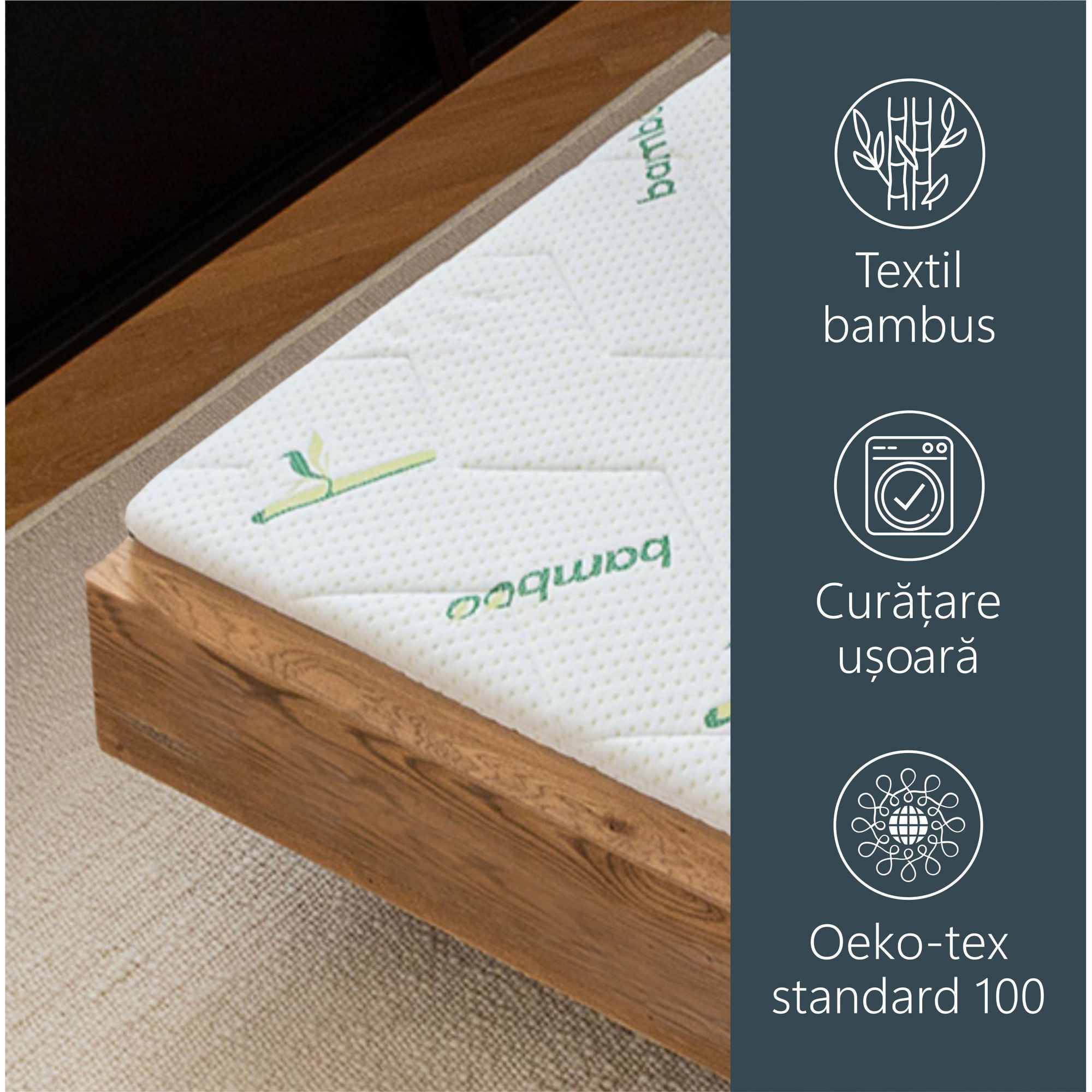 Topper Saltea Best Sleep H7 cm spuma poliuretanica, 180X200 cm, husa Bambus Detasabila