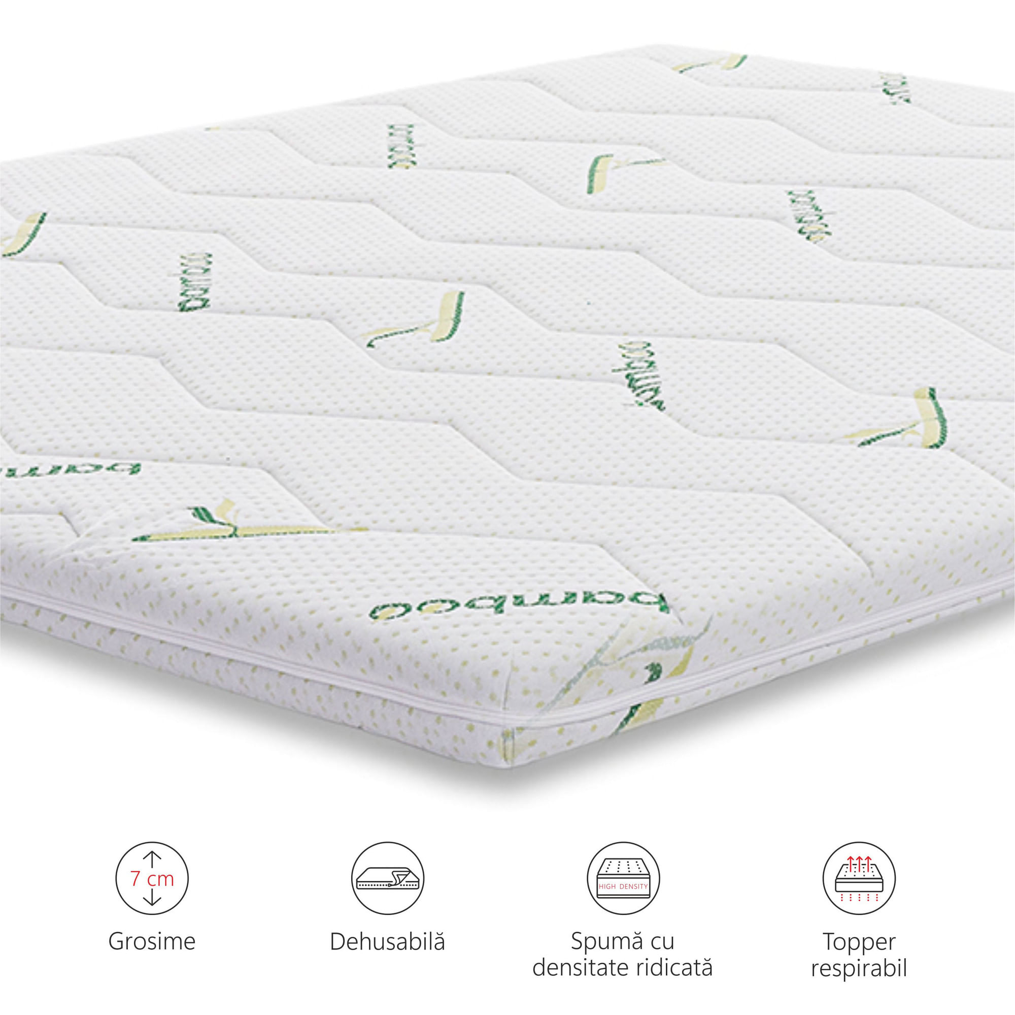 Topper Saltea Best Sleep H7 cm spuma poliuretanica, 70X200 cm, husa Bambus Detasabila
