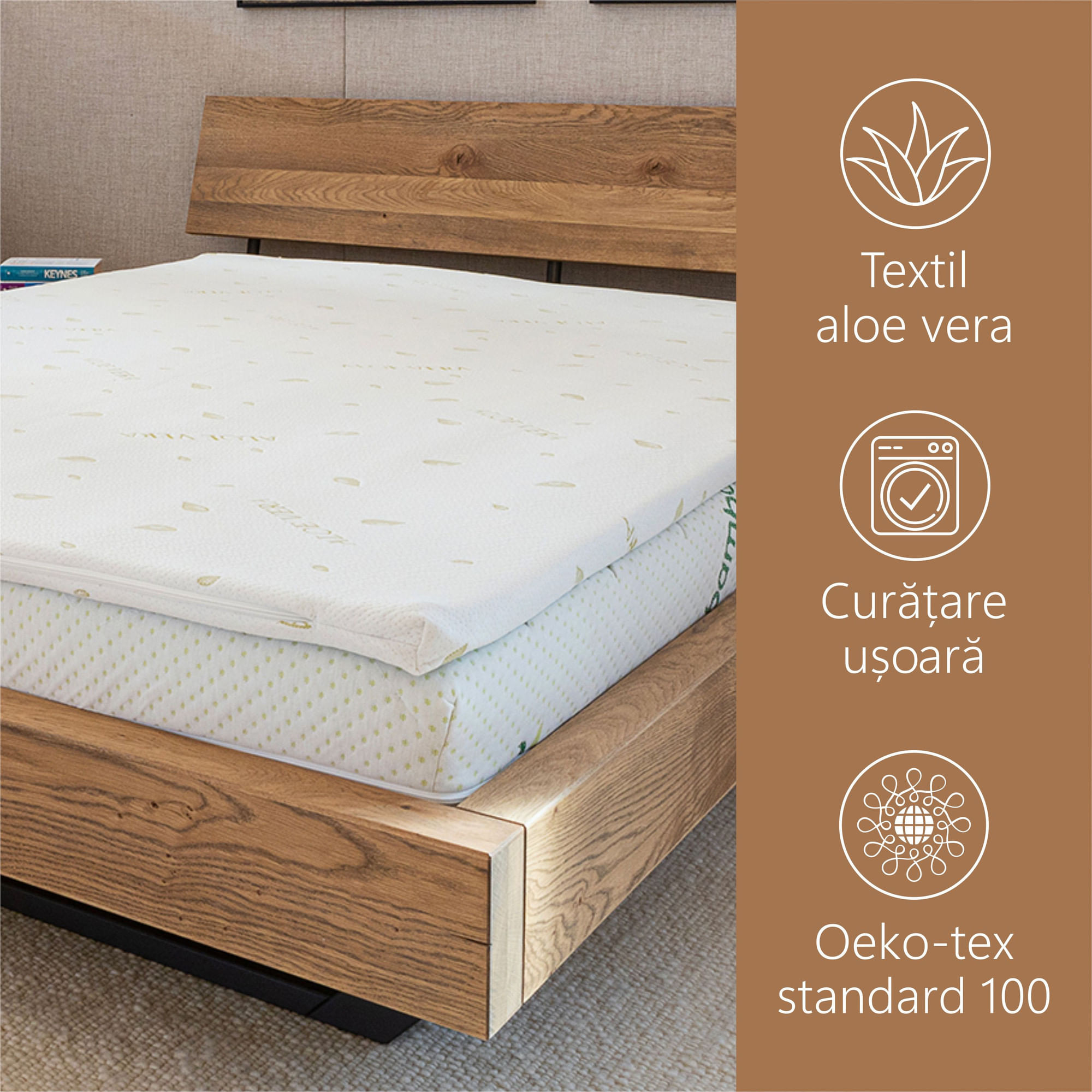 Topper Saltea Best Sleep H7 cm spuma poliuretanica, 90X200 cm, husa Aloe Vera Detasabila