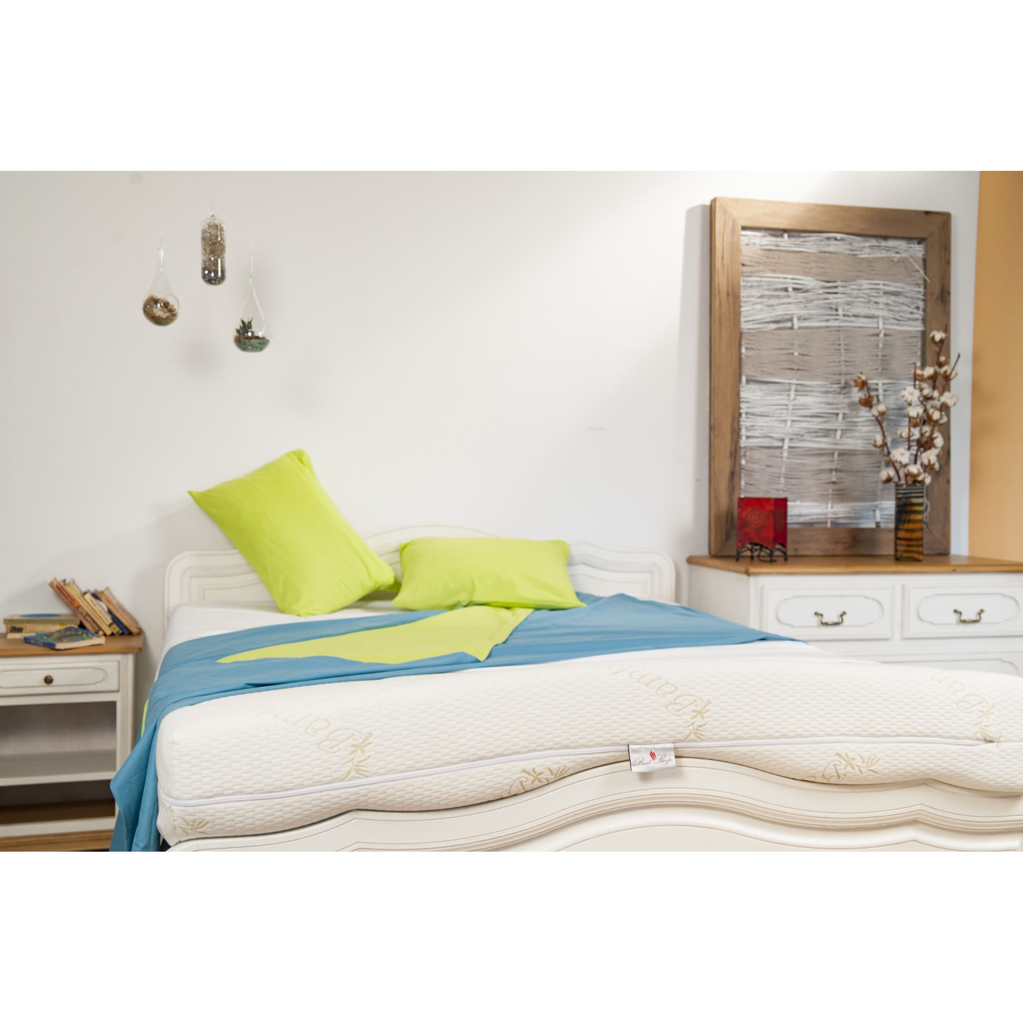 Husa saltea matlasata,Best Sleep,fibra de bambus, cu fermoar pe 3 laturi, 70x200x17 cm
