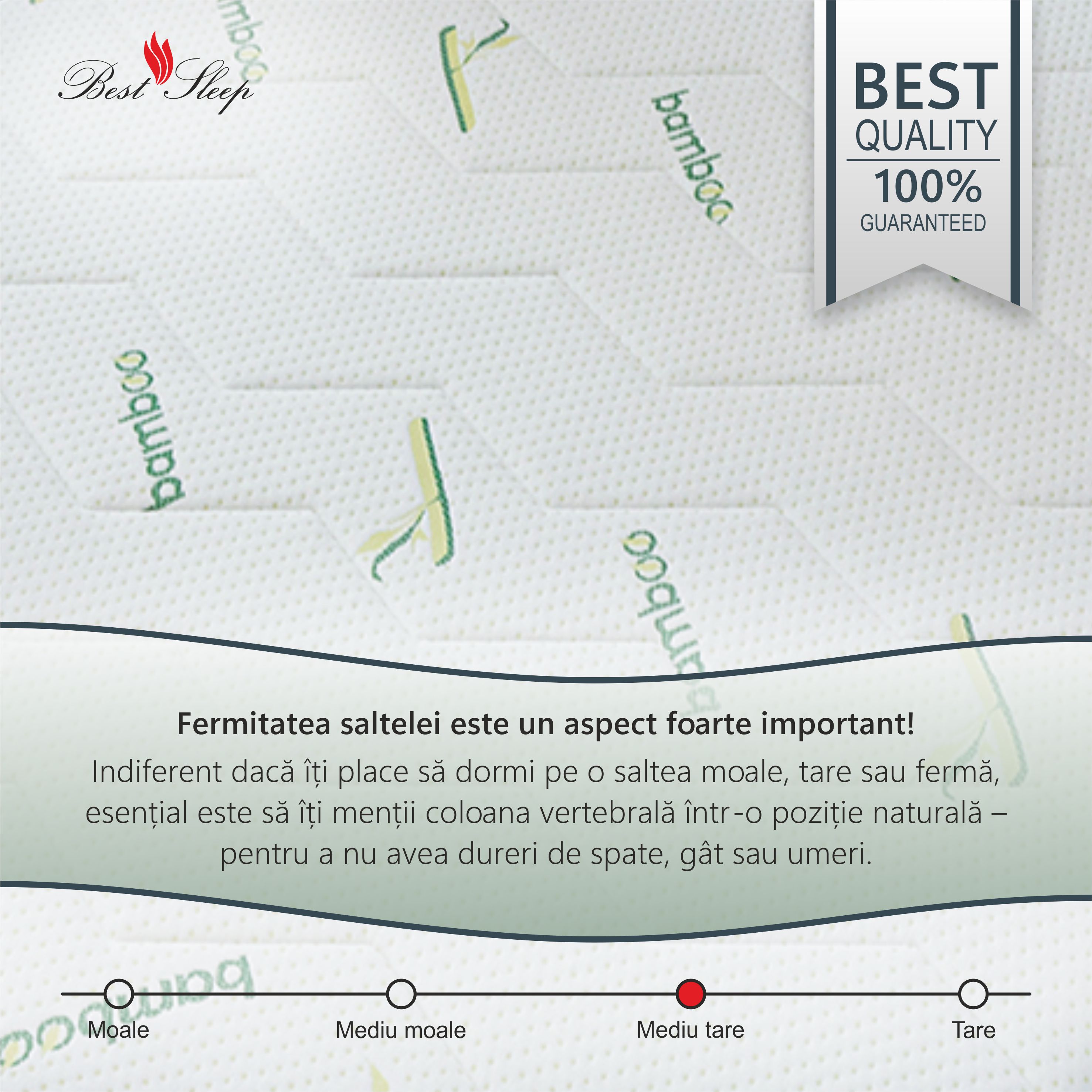 Saltea Ortopedica, Best Sleep Bamboo Feel 24cm, 200x190x24cm, Spuma poliuretanica, lavabila, fibre de bambus — imaginea 6