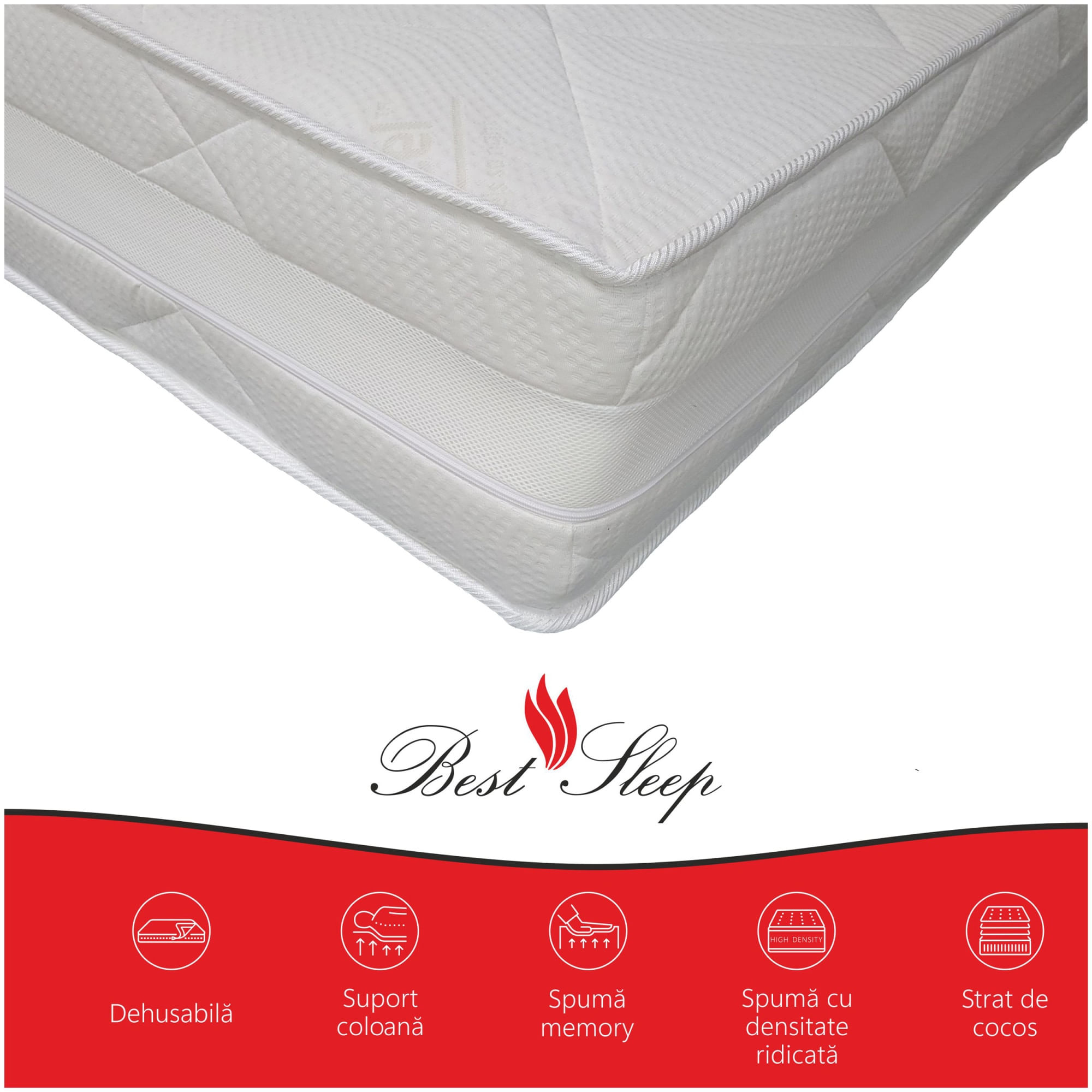 Saltea ortopedica, Best Sleep Grande, pentru persoane cu greutate, 100x190x30 cm, spuma cu memorie, cocos, Tencel — imaginea 2