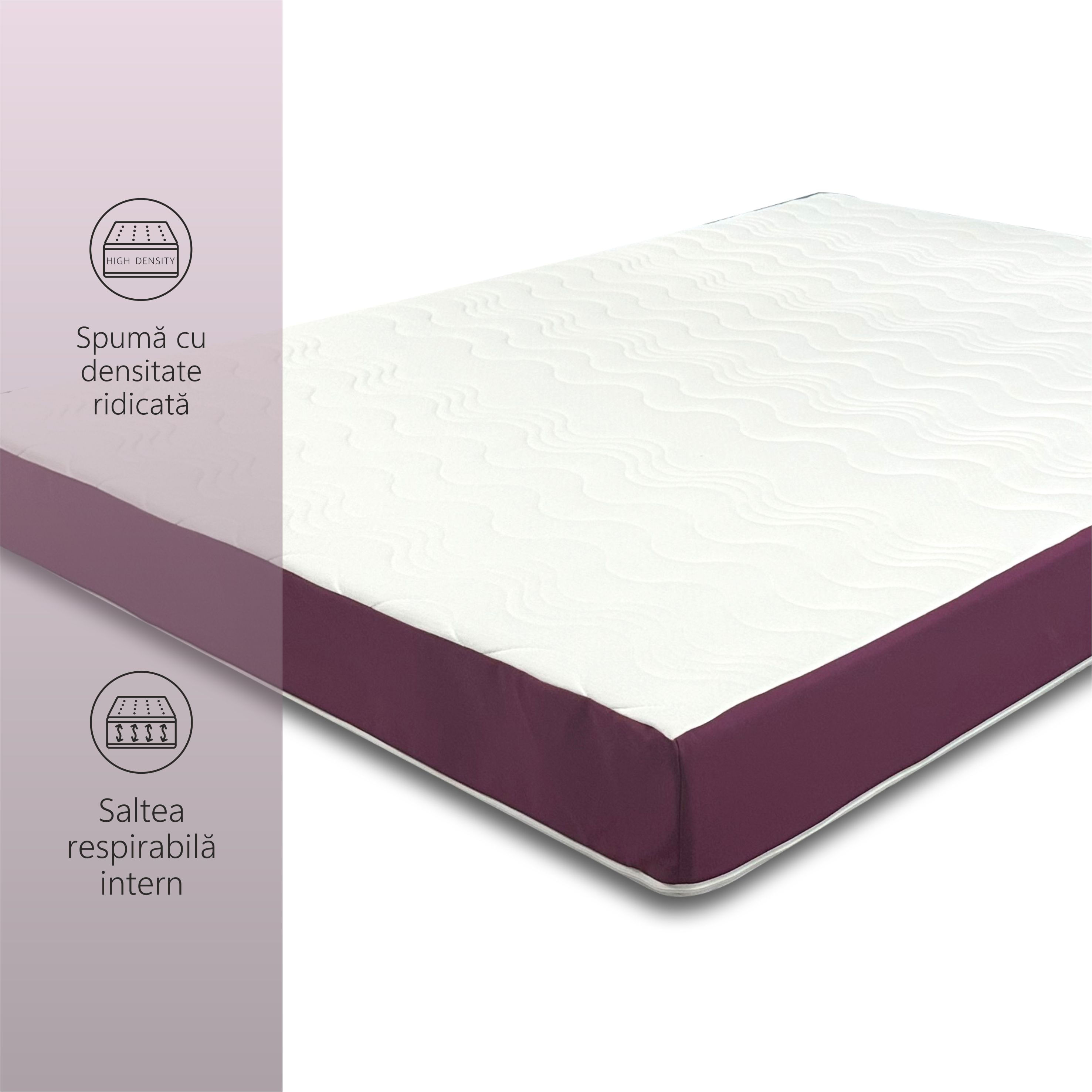 Saltea ortopedica, Best Sleep Color Line Purple, 100x190x18cm, spuma poliuretanica, hipoalegenic, reversibila, ferma — imaginea 5
