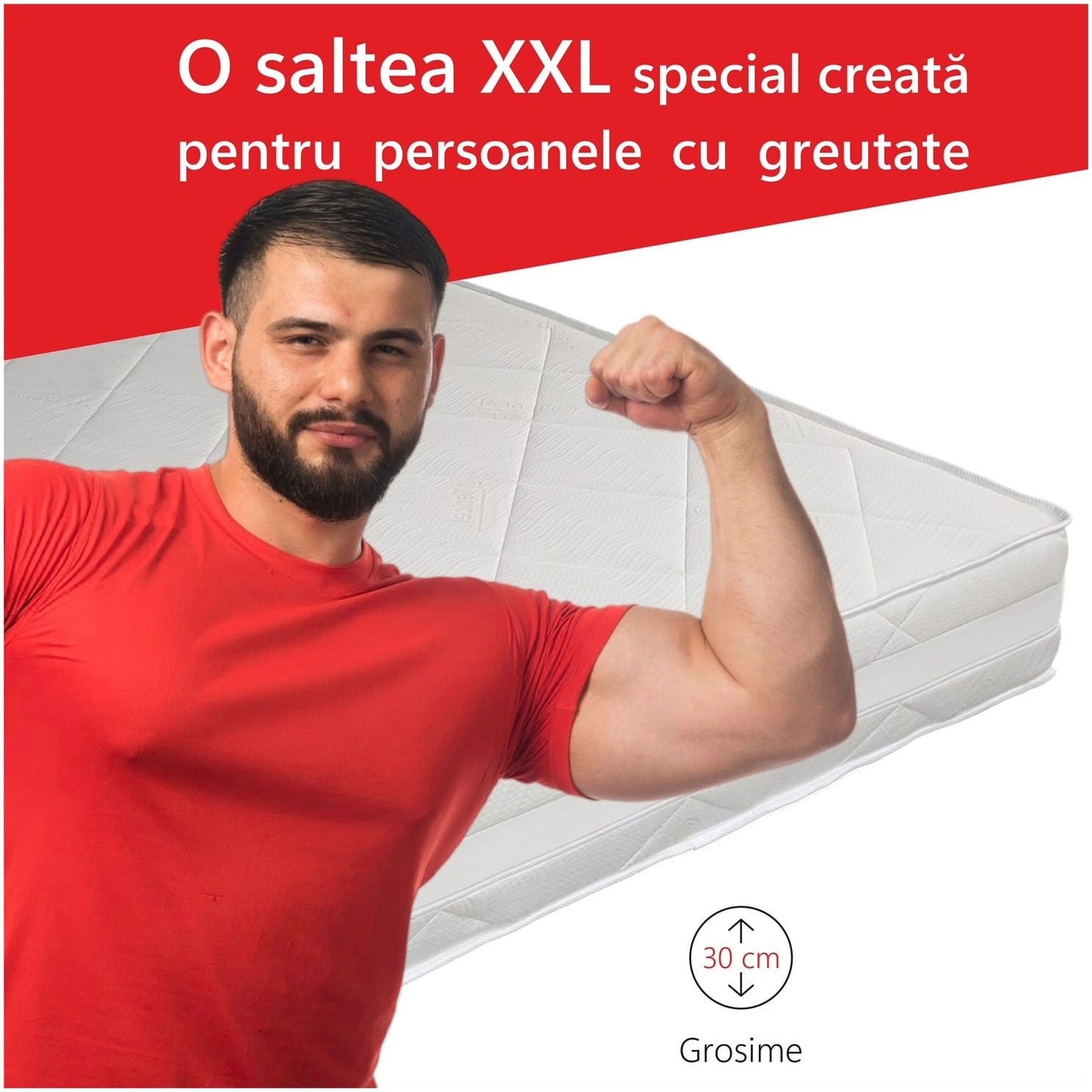 Saltea ortopedica, Best Sleep Grande, pentru persoane cu greutate, 150x200x30 cm, spuma cu memorie, cocos, Tencel — imaginea 3