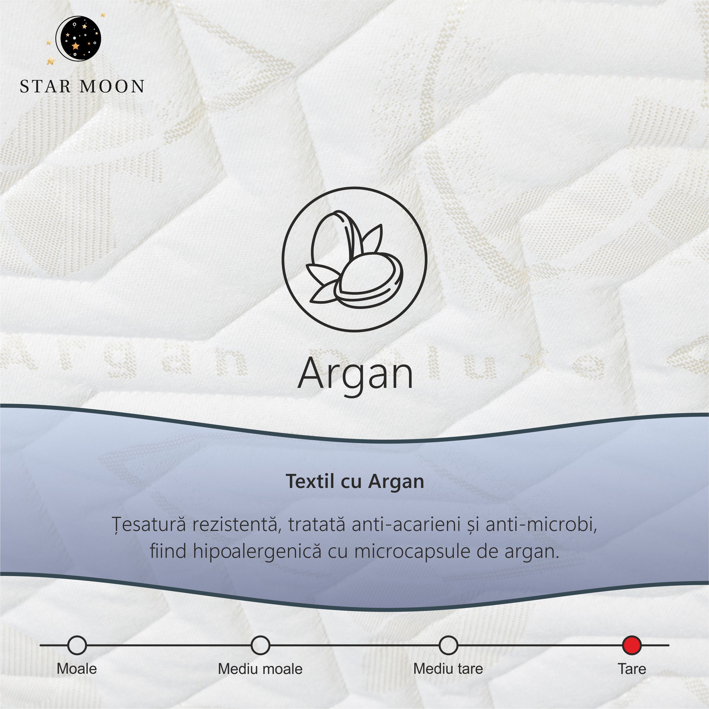 Saltea Ortopedica, Star Moon, Argan Memory, 120x200x25 cm, 20+5, Spuma poliuretanica cu memorie, fermitate medie — imaginea 2