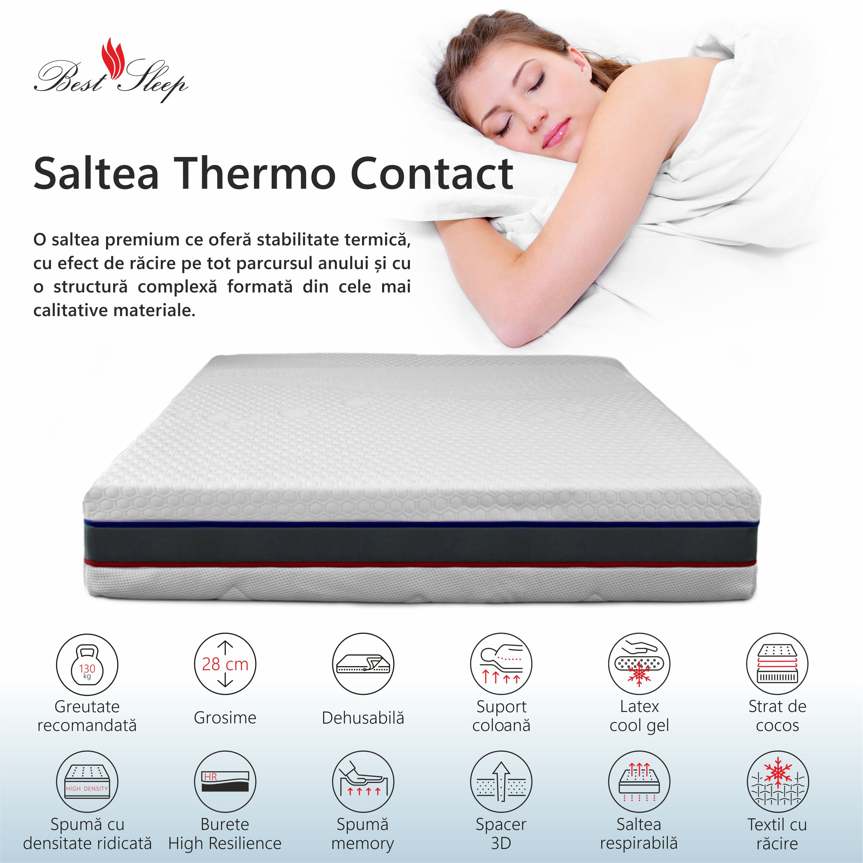 Saltea Ortopedica, Best Sleep, Best Thermo Contact 100x190x30 cm 4+2+16+2+4, spuma memorie, cocos, latex cool gel — imaginea 3