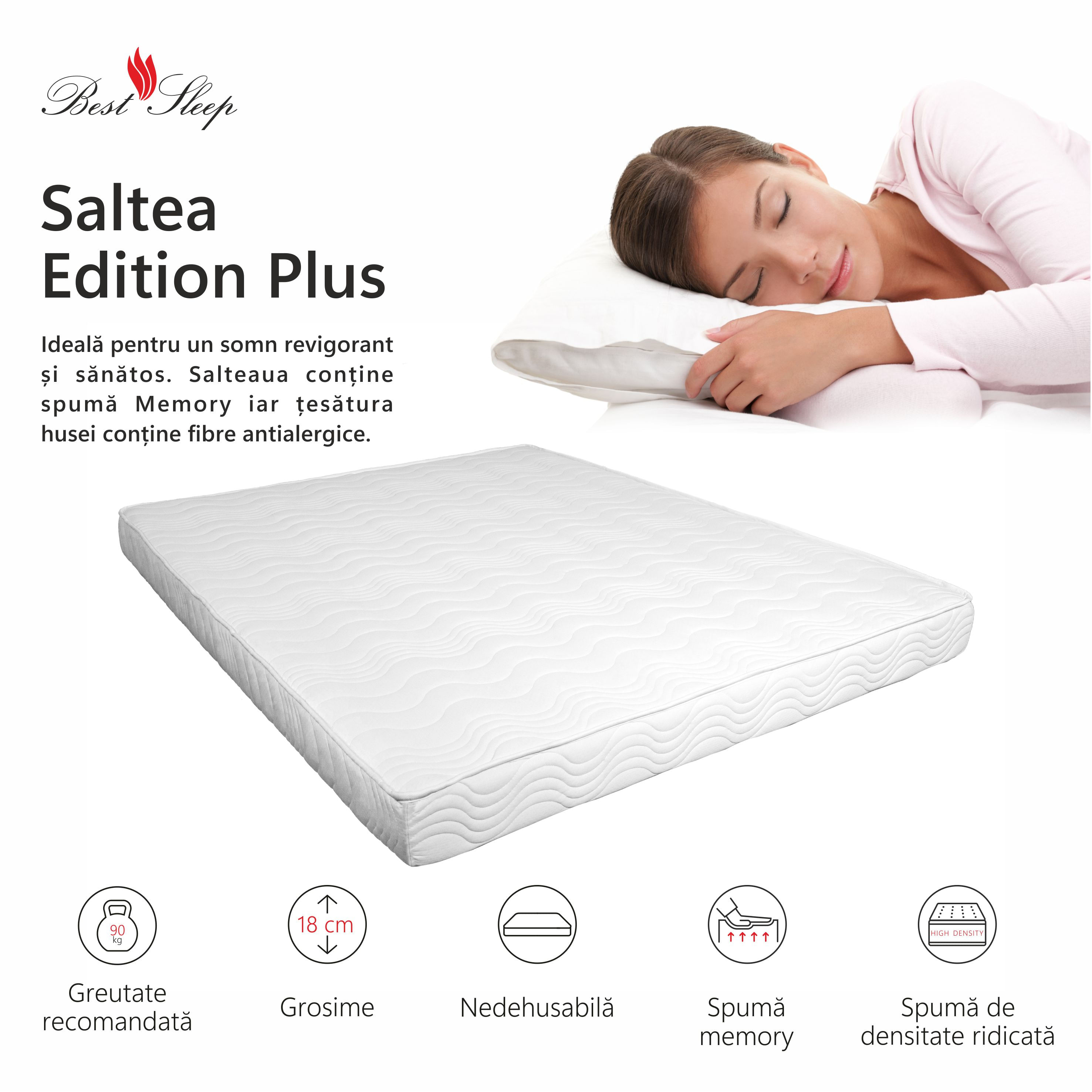 Saltea Ortopedica, Best Sleep, Edition Plus, 14+3 Memory,96x200x18 cm, spuma poliuretanica cu memorie — imaginea 2