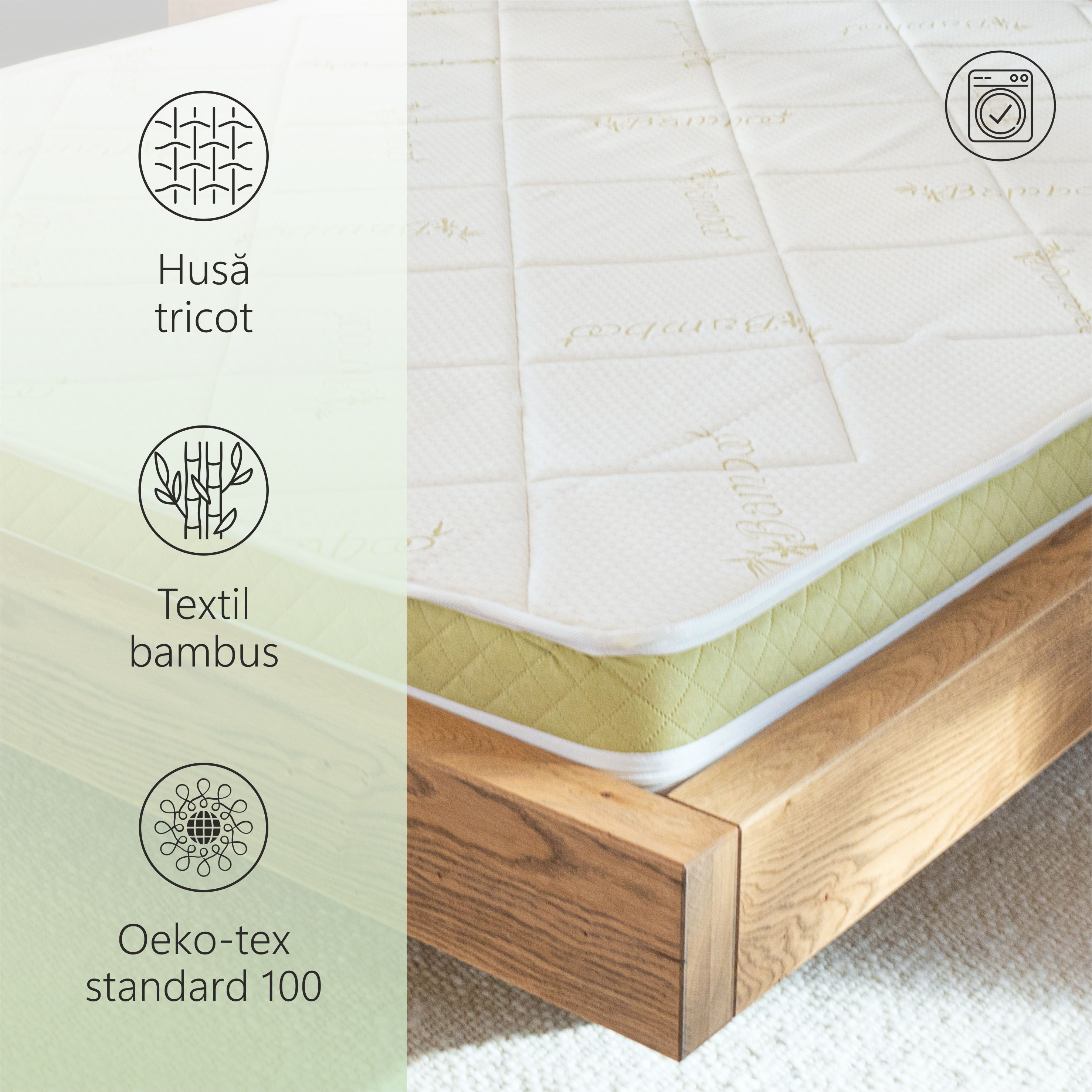 Saltea Ortopedica, Best Sleep, Vitality Bambus 12+2+6, 190x200x20 cm, spuma poliuretanica cu memorie si fibre de cocos — imaginea 2