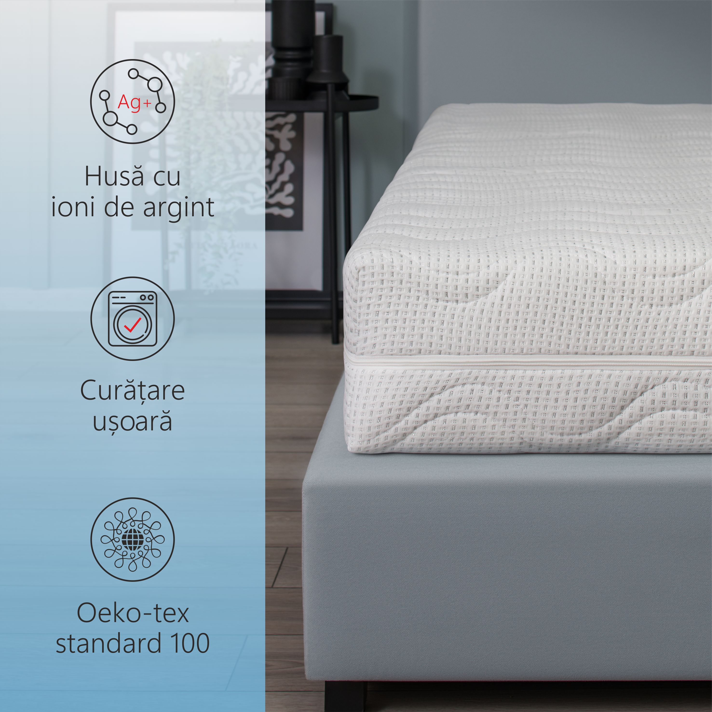Saltea Ortopedica, Best Sleep, Silver Sleep Argentum 20+5+1,70x200x26 cm, spuma cu memorie, fir cu ioni de argint — imaginea 3