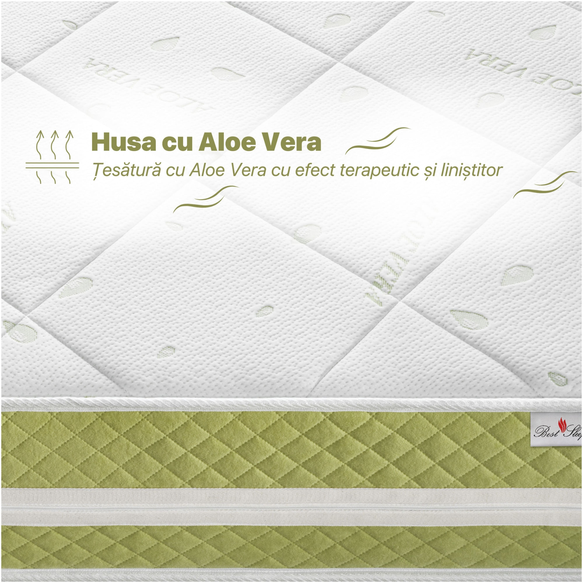 Saltea Ortopedica, Best Sleep, Luxe Memory Aloe Vera, 70X190x25 cm, spuma cu memorie cu infuzie de aloe vera, — imaginea 3