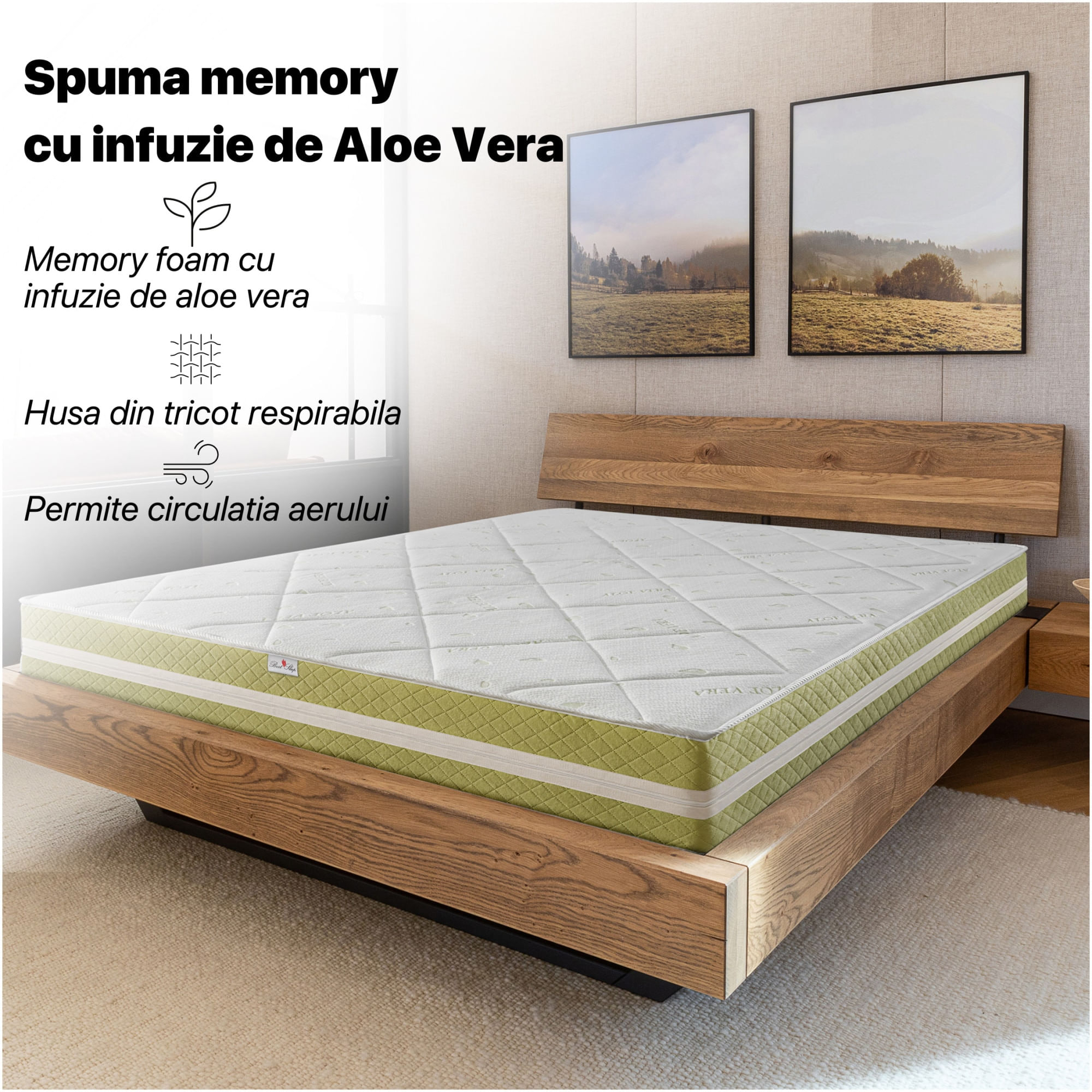 Saltea Ortopedica, Best Sleep, Luxe Memory Aloe Vera, 150X200x25 cm, spuma cu memorie cu infuzie de aloe vera — imaginea 4