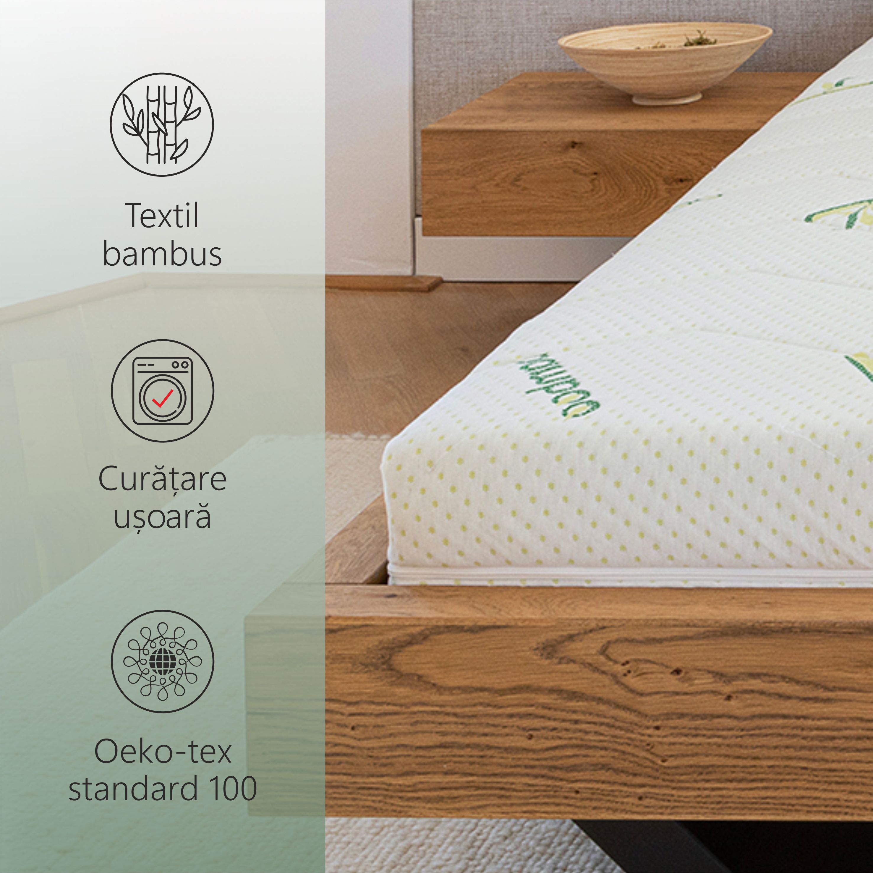Saltea Ortopedica, Best Sleep Bamboo Feel 16cm, 90x190x16cm, Spuma poliuretanica, , lavabila, matlasata, fibre de bambus