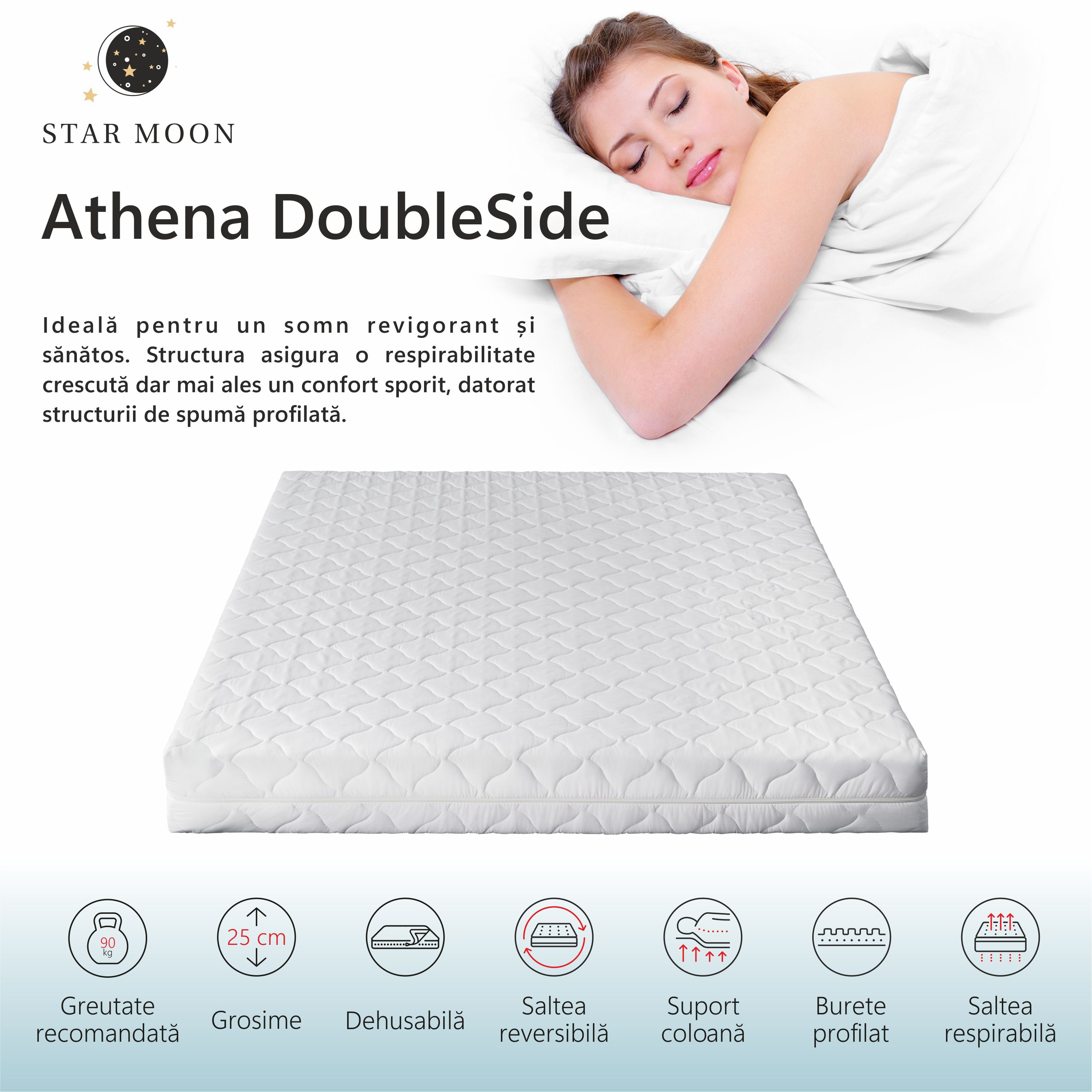 Saltea Ortopedica Star Moon, Athena DoubleSide, 200x190x25cm, spuma poliuretanica, reversibila, ferma — imaginea 5