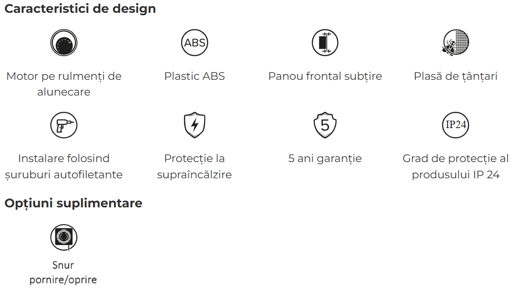Ventilator baie cu snur pornire/oprire VentEurope REFINED100PS,100 mm, plasa, anti-retur, debit 90 mc/h, IP24, 14W