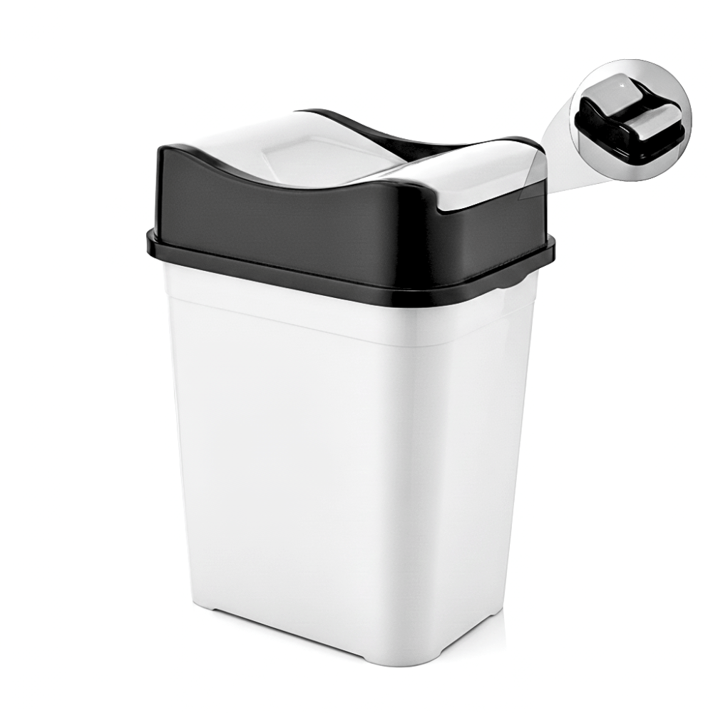 Cos de gunoi 22 L, capac rabatabil Koken, cos gunoi bucatarie, baie, birou, compact, 31.5×23×43.5 cm, Plastic, Gri-Negru