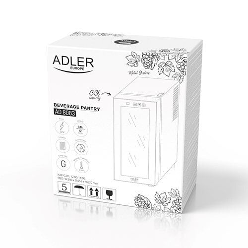 Racitor de vinuri ADLER, 1 usa, 12 sticle, negru, 33 l