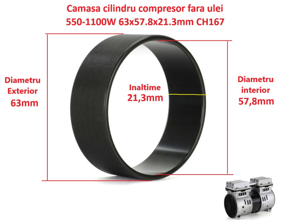 Camasa cilindru compresor fara ulei 550-1100W 63x57.8x21.3mm CH167 — imaginea 3