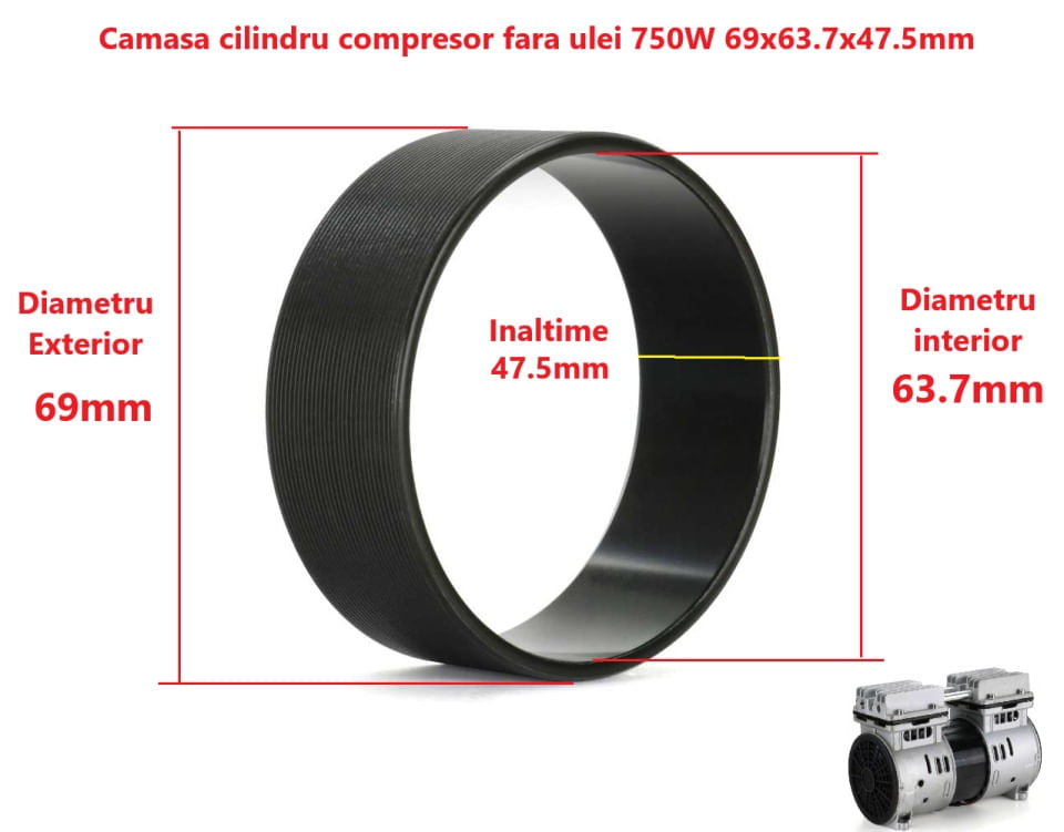 Camasa cilindru compresor fara ulei 750W 69x63.7x47.5mm CH194 — imaginea 3