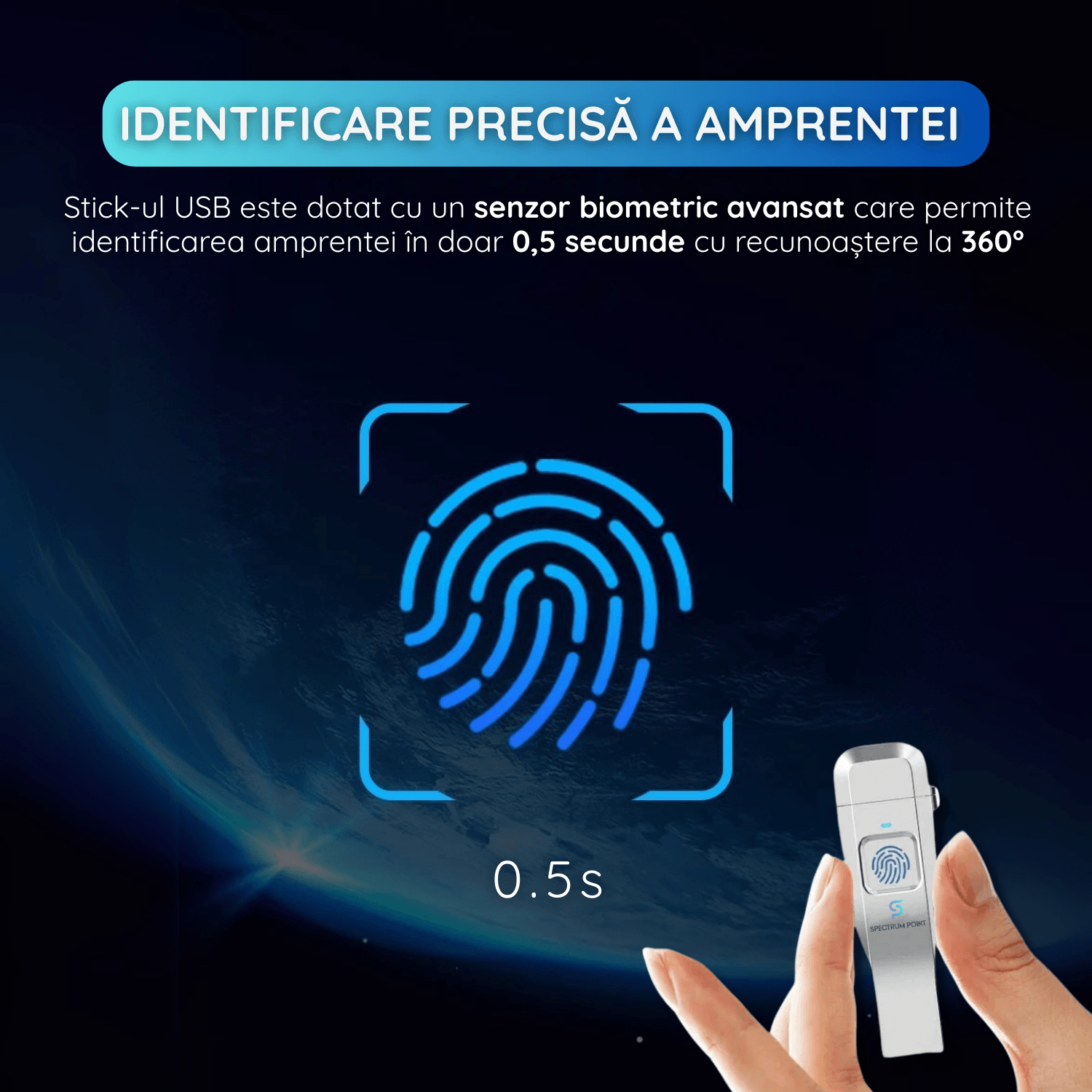 Stick USB 256 GB, USB 3.0 + Type-C, Criptare Amprenta, Compatibil Laptop si Telefon, Argintiu