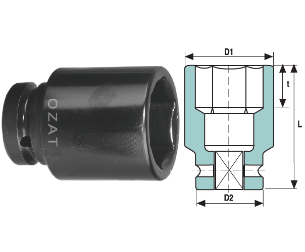 Cap cheie tubulara de impact 1'' 6 laturi, lung 30