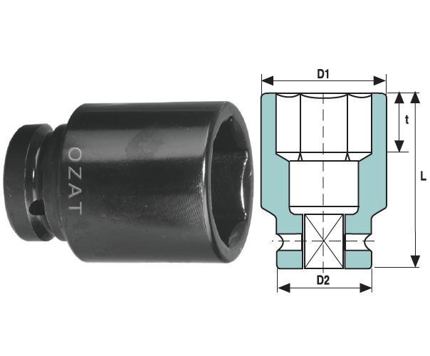 Cap cheie tubulara de impact 1'' 6 laturi, lung 90