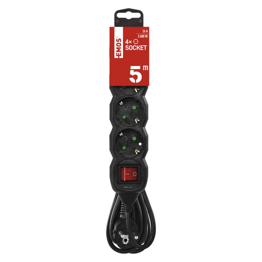 Prelungitor electric 5m 4x Priza Schucko negru cu protectie copii