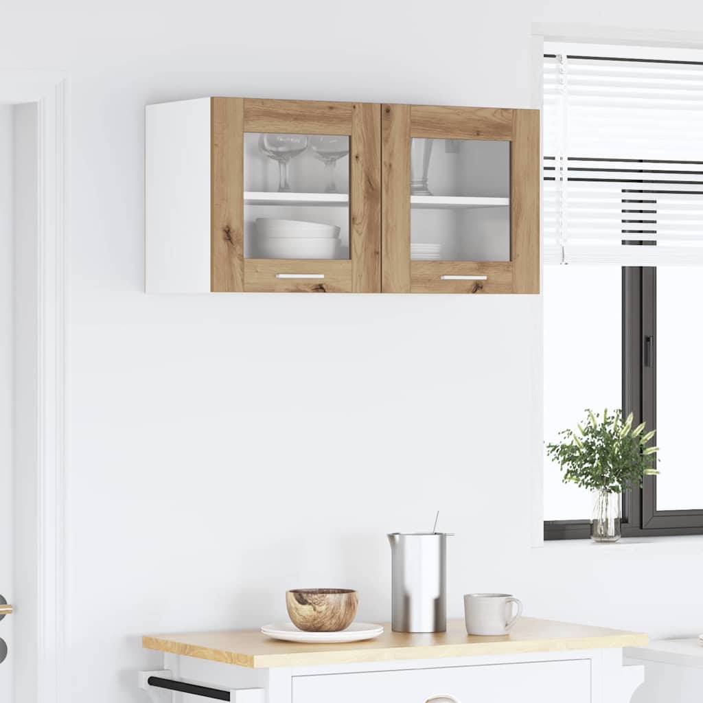 Dulap suspendat Riga Stejar Artisan si Alb 80 x 31 x 40 cm — imaginea 5
