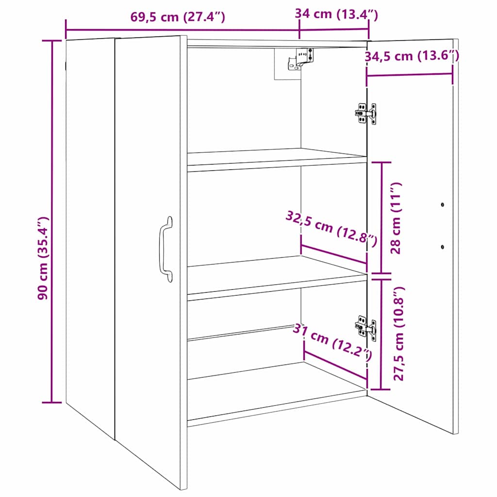 Dulap suspendat Lemn vechi 69.5 x 34 x 90 cm Lemn compozit — imaginea 10