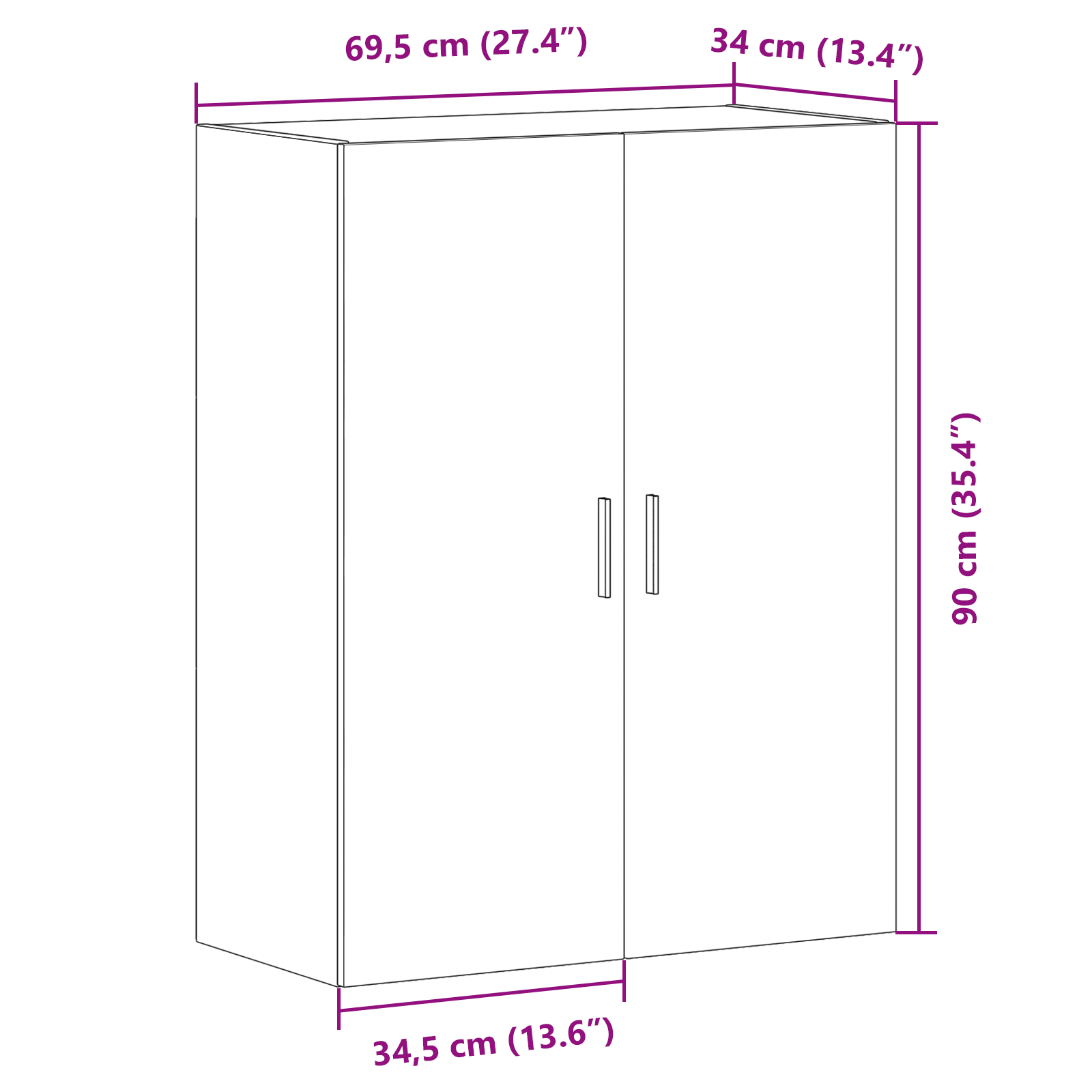 Dulap suspendat Negru Stejar 69,5x34x90 cm din lemn prelucrat — imaginea 11