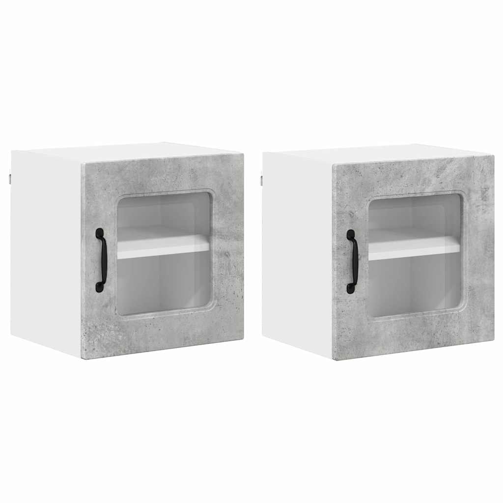 Dulap suspendat de bucatarie cu raft cu usa 2 pcs Gri din beton